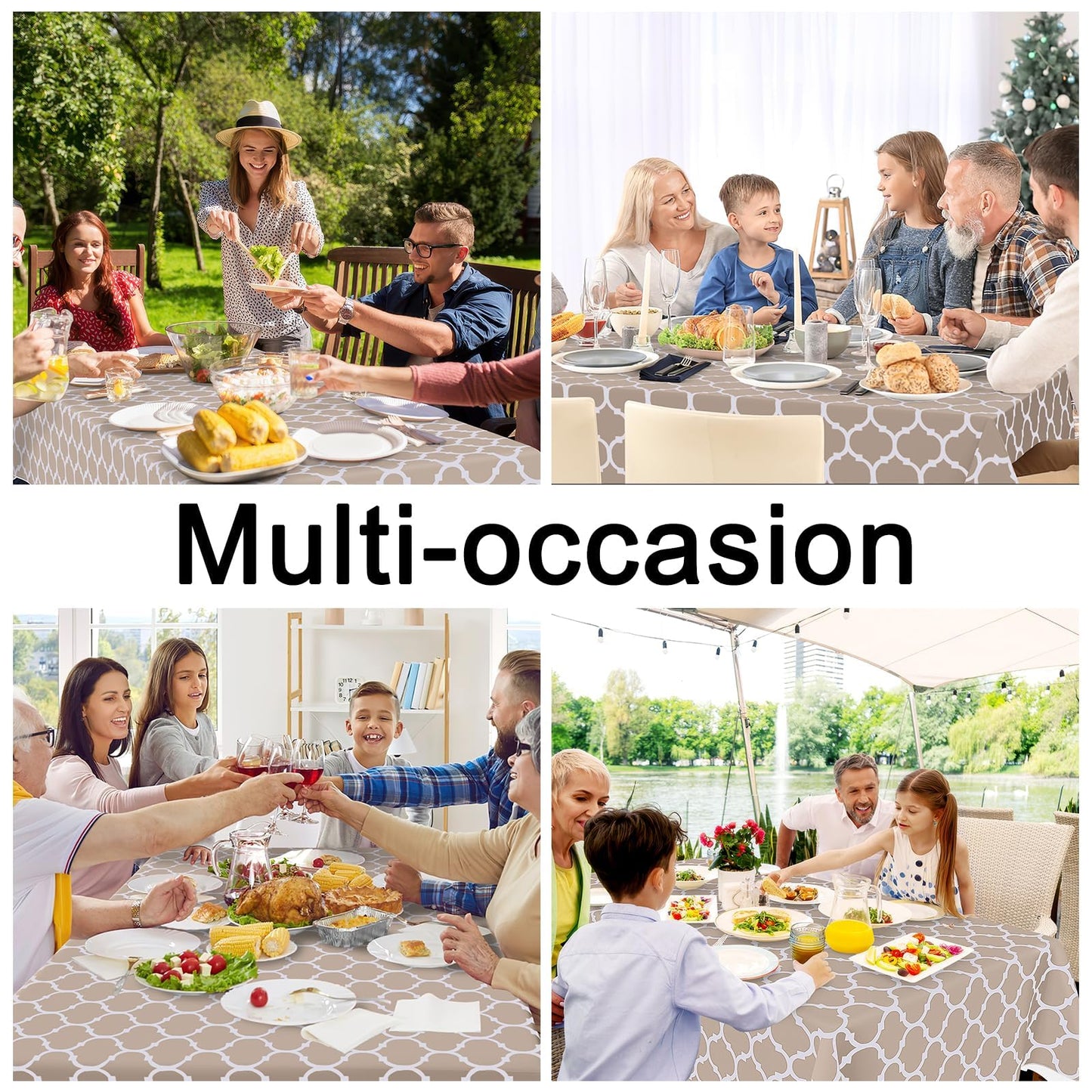 Smiry Rectangle Table Cloth, Waterproof Vinyl Tablecloths with Flannel Backing for Rectangle Tables, Wipeable Spillproof Plastic Tablecloth for Dining, Camping, Indoor and Outdoor (60"x84", Khaki)