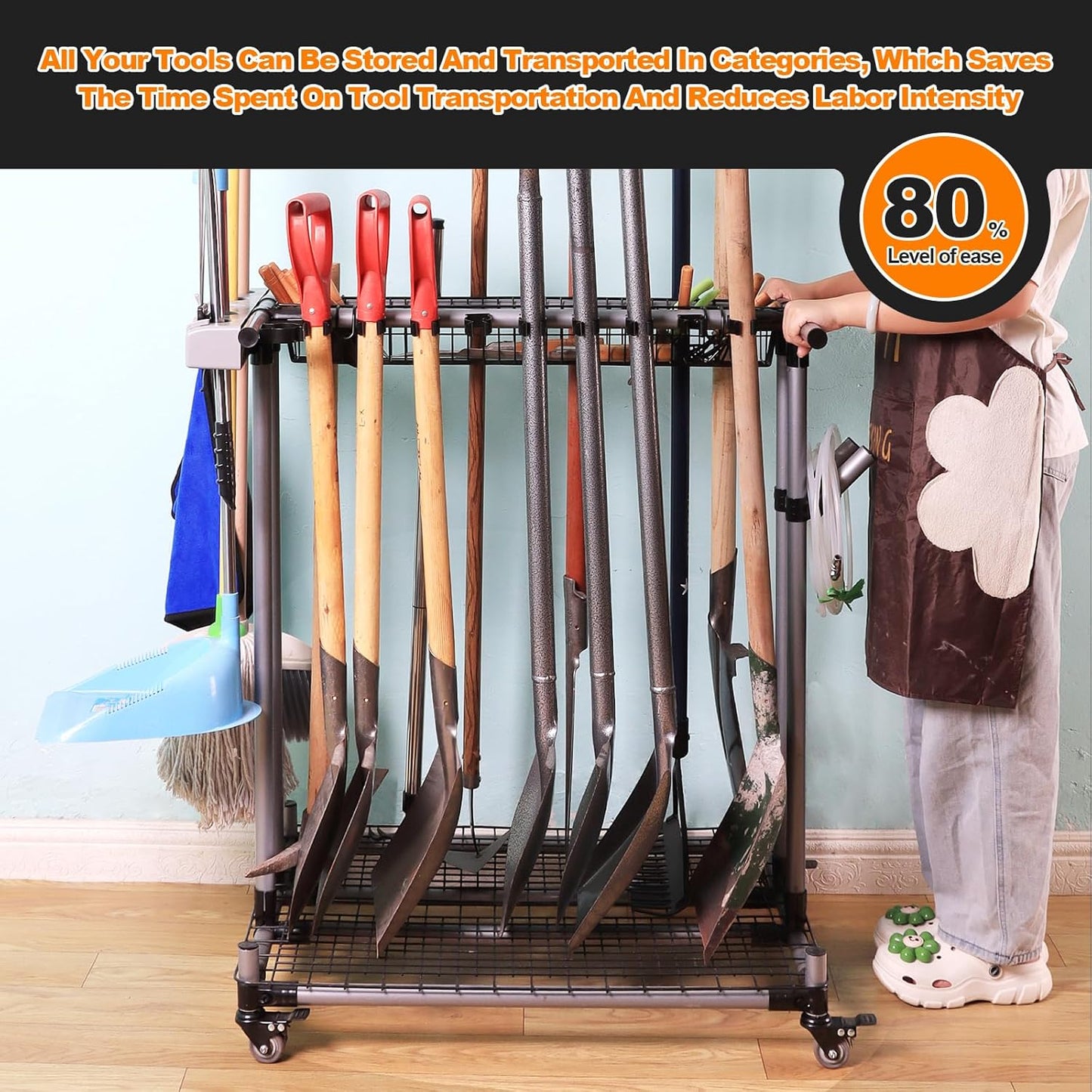 Skiennix Garden Tool Storage Rack - Heavy-Duty Organizer with Wheels for Garage & Yard Tools