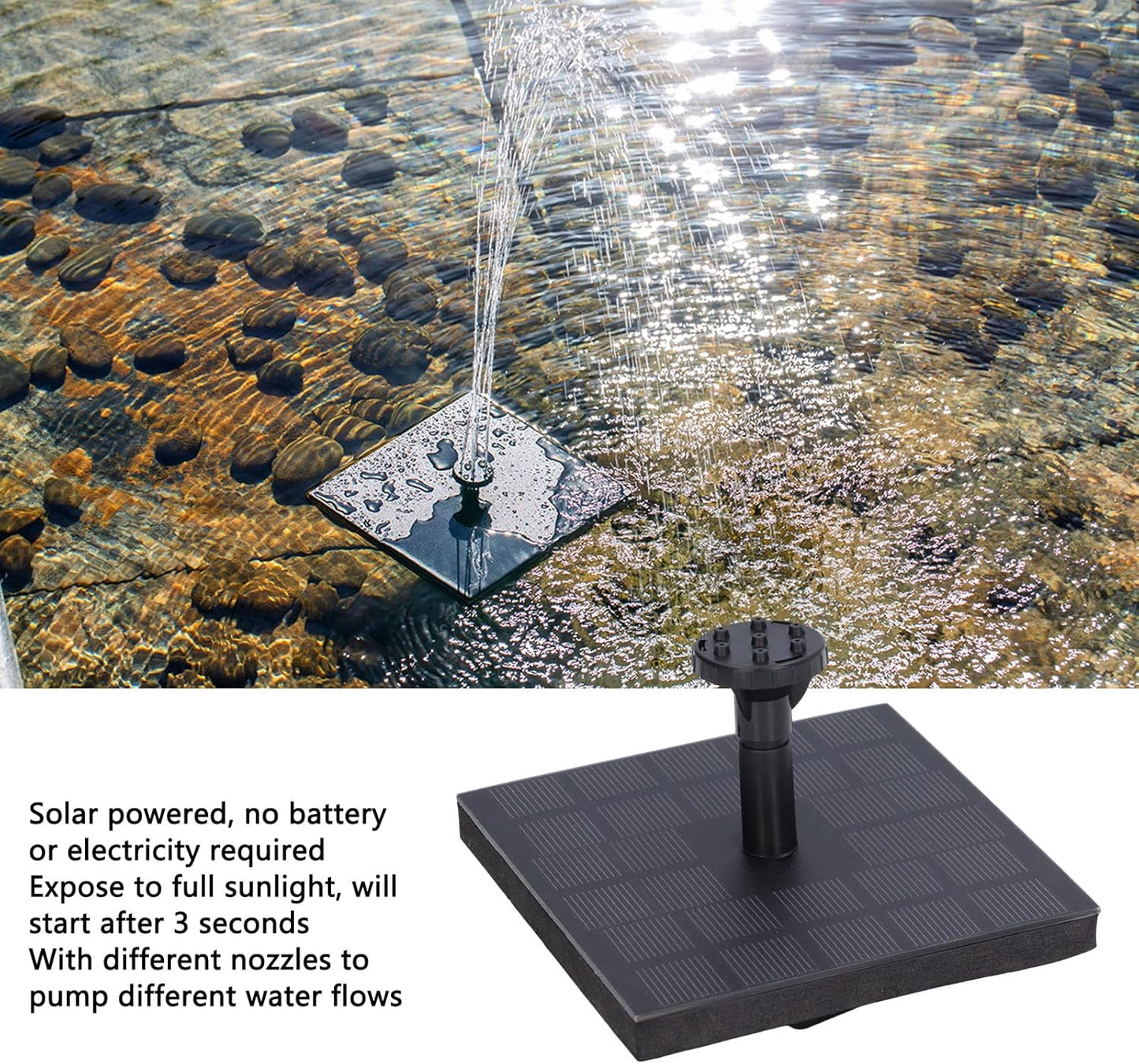 Skiennix Solar Fountain Pump - 7V 1.4W Monocrystalline Water Pump for Bird Baths & Gardens