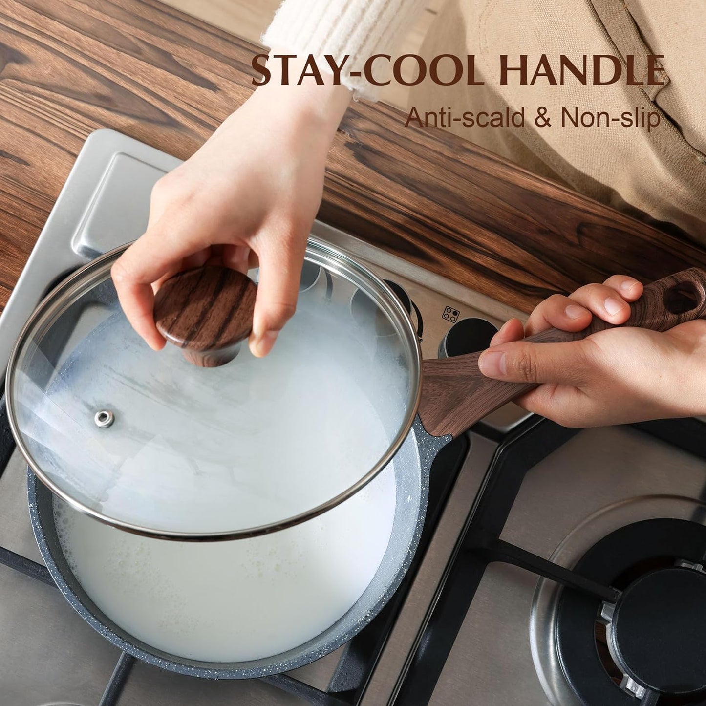 SENSARTE Nonstick Saucepan - 2.0 Quart Small Pot with Swiss Granite Coating & Stay-Cool Handle