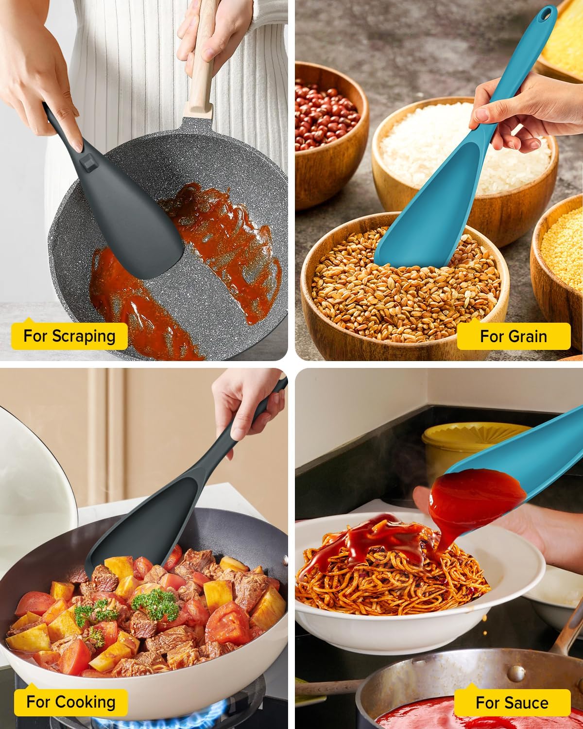 Skiennix Cooking Spoons - BPA-Free Non-Stick Spatula Set | Pack of 2, Gray-Blue Color