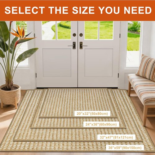 Dirt Trapper | Non-Slip Indoor Door Mat - Absorbent & Washable 24"x36" - Beige White Design
