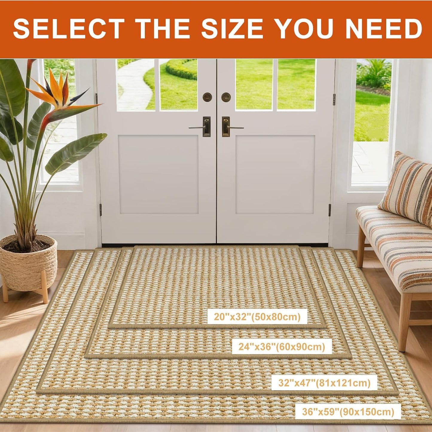 Regine Switzerland Dirt Trapper Door Mat - Non-Slip, Absorbent Indoor Entrance Rug | 20" x 32", Beige White