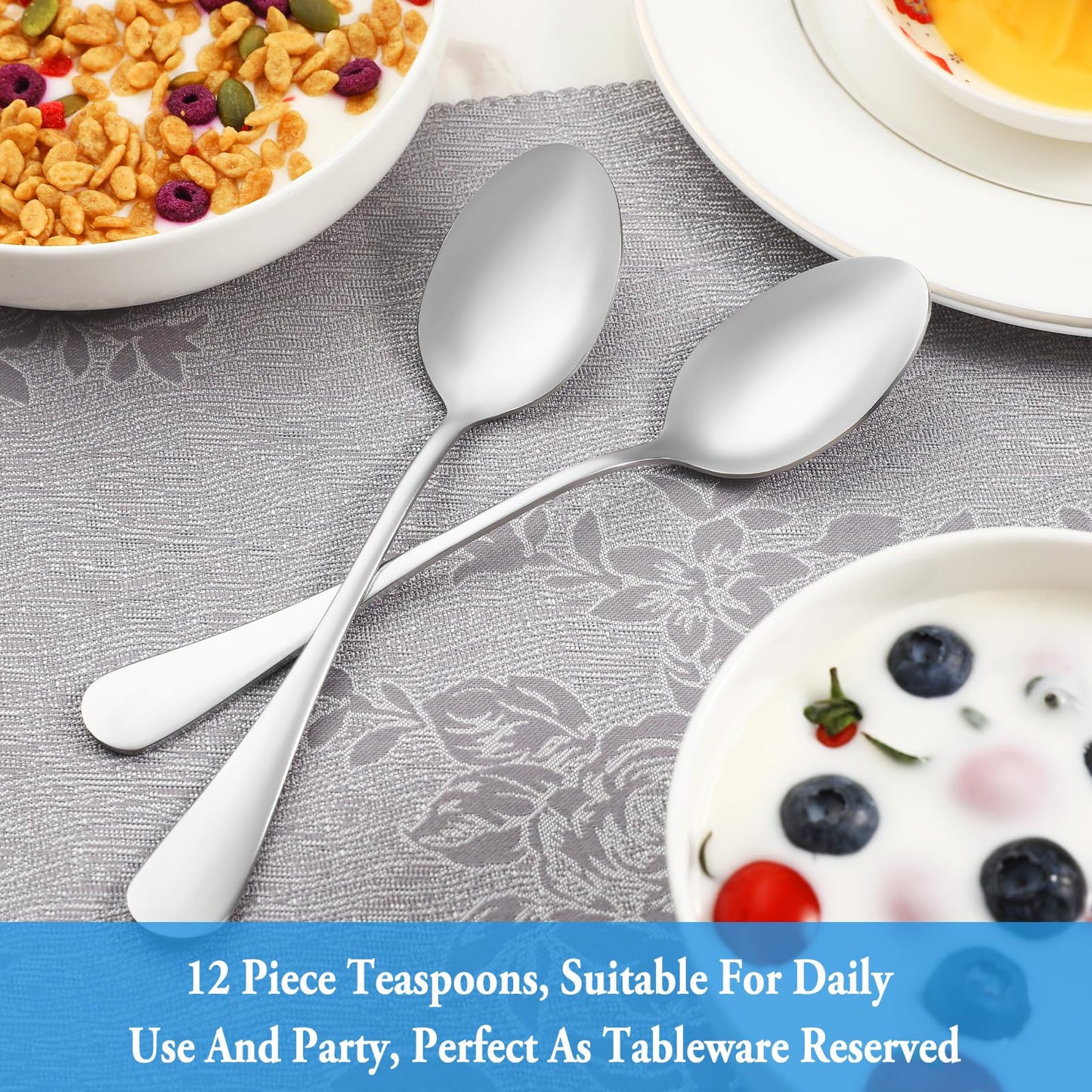 12 Piece Teaspoons Set,Food Grade Stainless Steel Tea Spoons,Durable Small Spoons,Metal Dessert Spoon,Spoon Silverware for Home,Kitchen or Restaurant,Mirror Polished & Dishwasher Safe,6.7-Inch