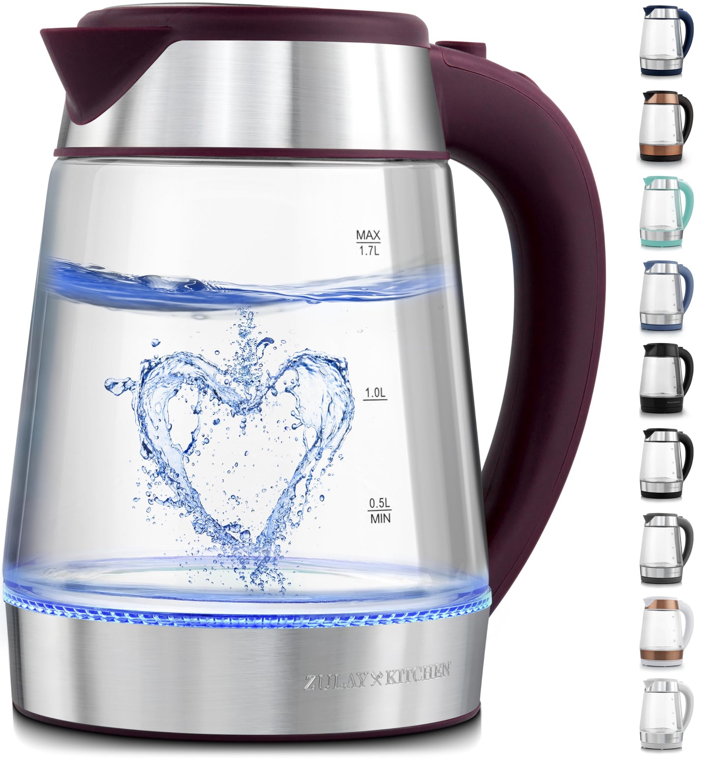 Zulay Kitchen Fast Boiling Electric Water Kettle - 1.7L, 1500W, Auto Shut-Off for Overboil & Boil Dry Protection, Cool-Touch Handle, 360° Base - Rapid Teapot Boiler For Coffee & Tea - Purple