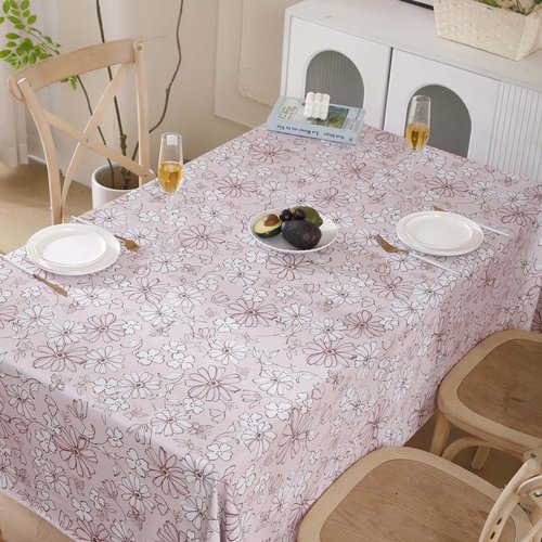 Heavy Duty Vinyl Tablecloth with Flannel Backing Waterproof Oil-Proof Plastic Table Cloth Stain-Resistant Wipeable Rectangle or Square Table Cover for Indoor and Outdoor (Red Flower,52x70 Inch)