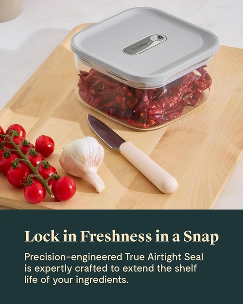Caraway 1Qt Glass Airtight Food Storage Container - Non-Toxic, BPA-Free, Stackable Kitchen Storage - Cream