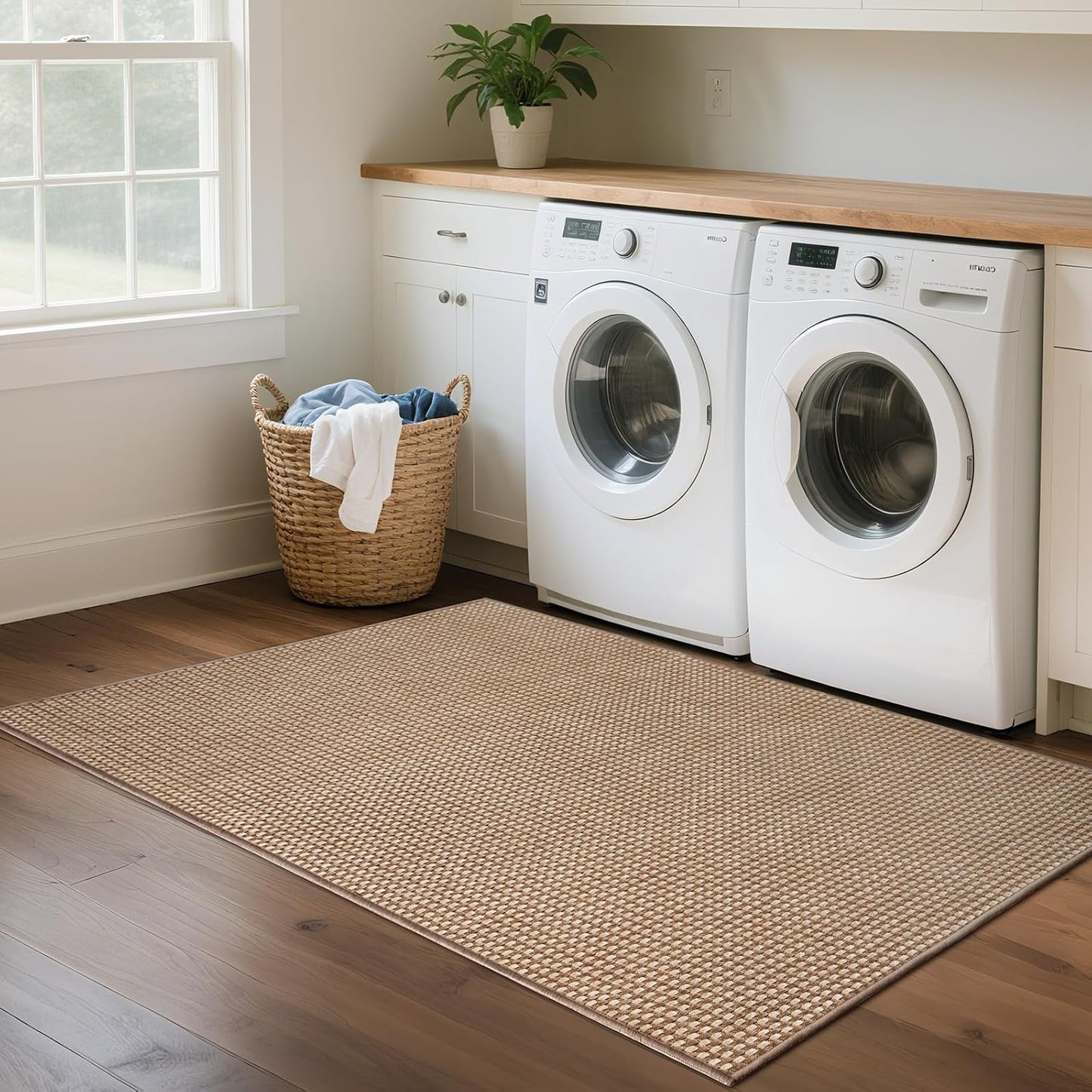YDKGL Area Rug - Non-Slip Washable Boho Woven Runner | 3x5 ft for Entryway, Kitchen, Living Room - Brown