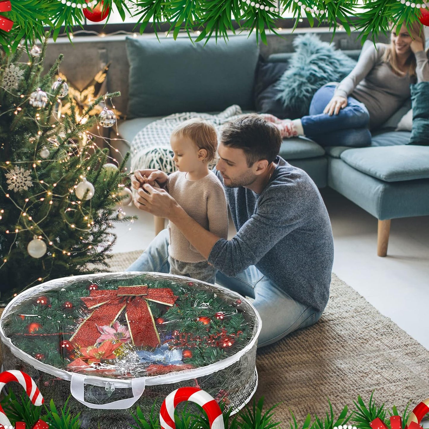 ProPik Christmas Wreath Storage Bag - Waterproof PVC Container for 24-Inch Wreaths | 4 Pack, Clear Design
