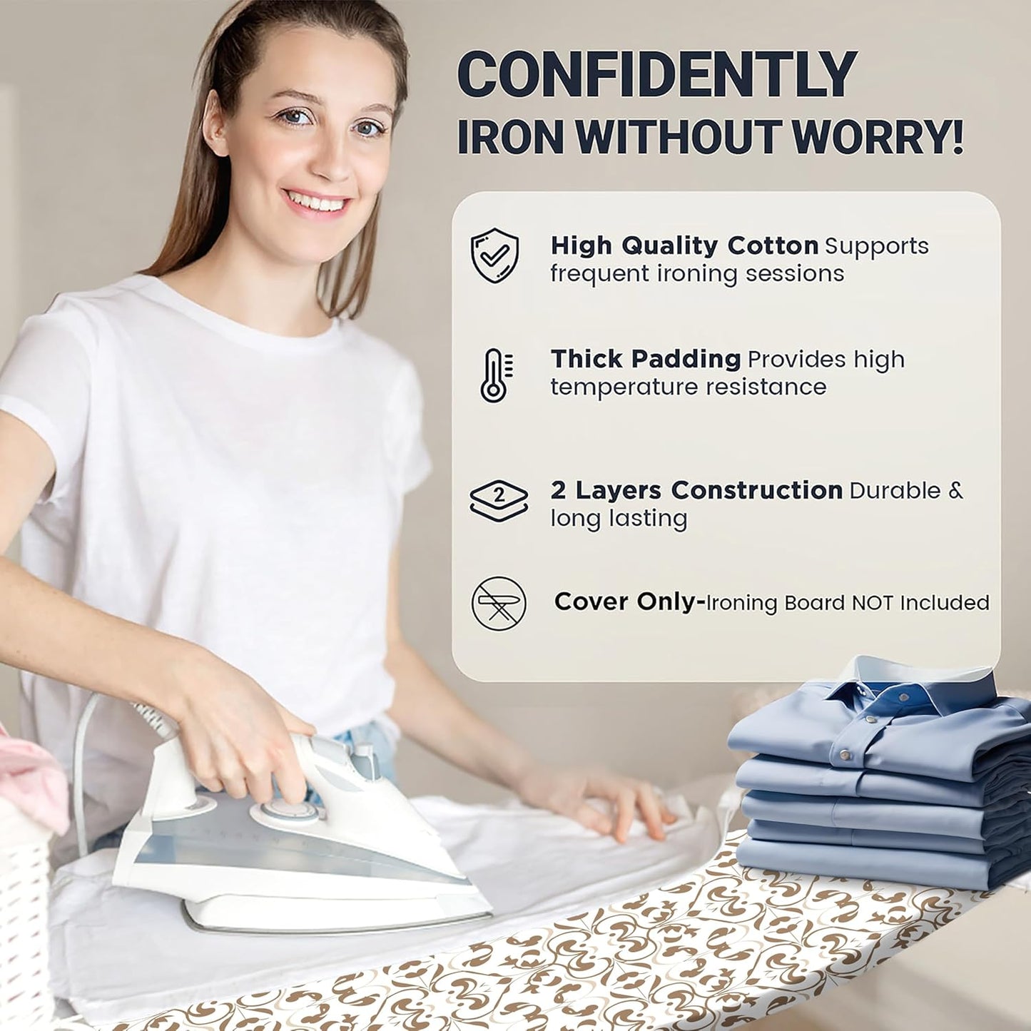 UniSimp Ironing Board Cover - Extra Thick Natural Cotton, Scorch & Stain Resistant | 18"x54", Taupe