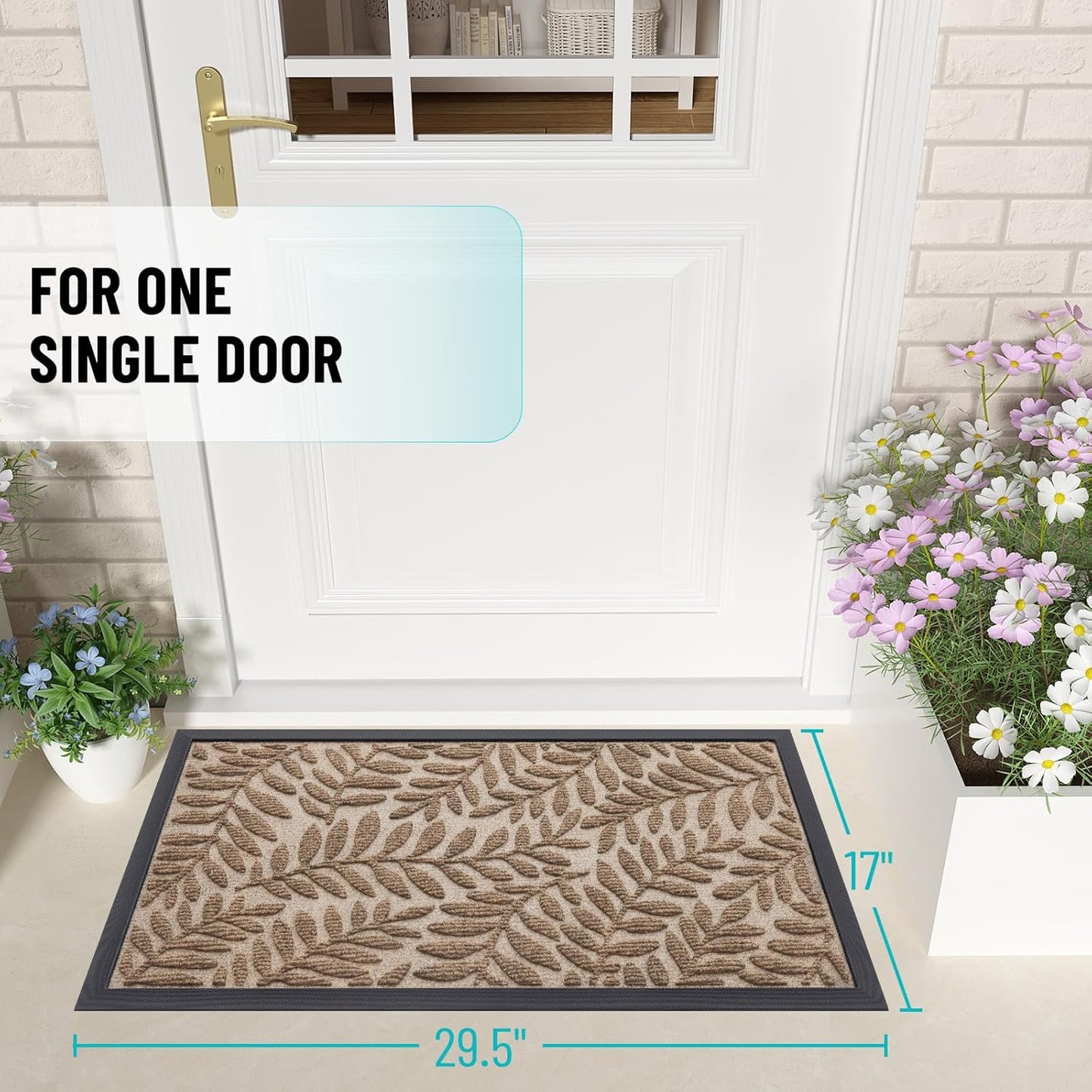 OLANLY Indoor Outdoor Door Mat - Waterproof All-Weather Doormat, Sturdy Natural Rubber, 29.5x17, Light Brown