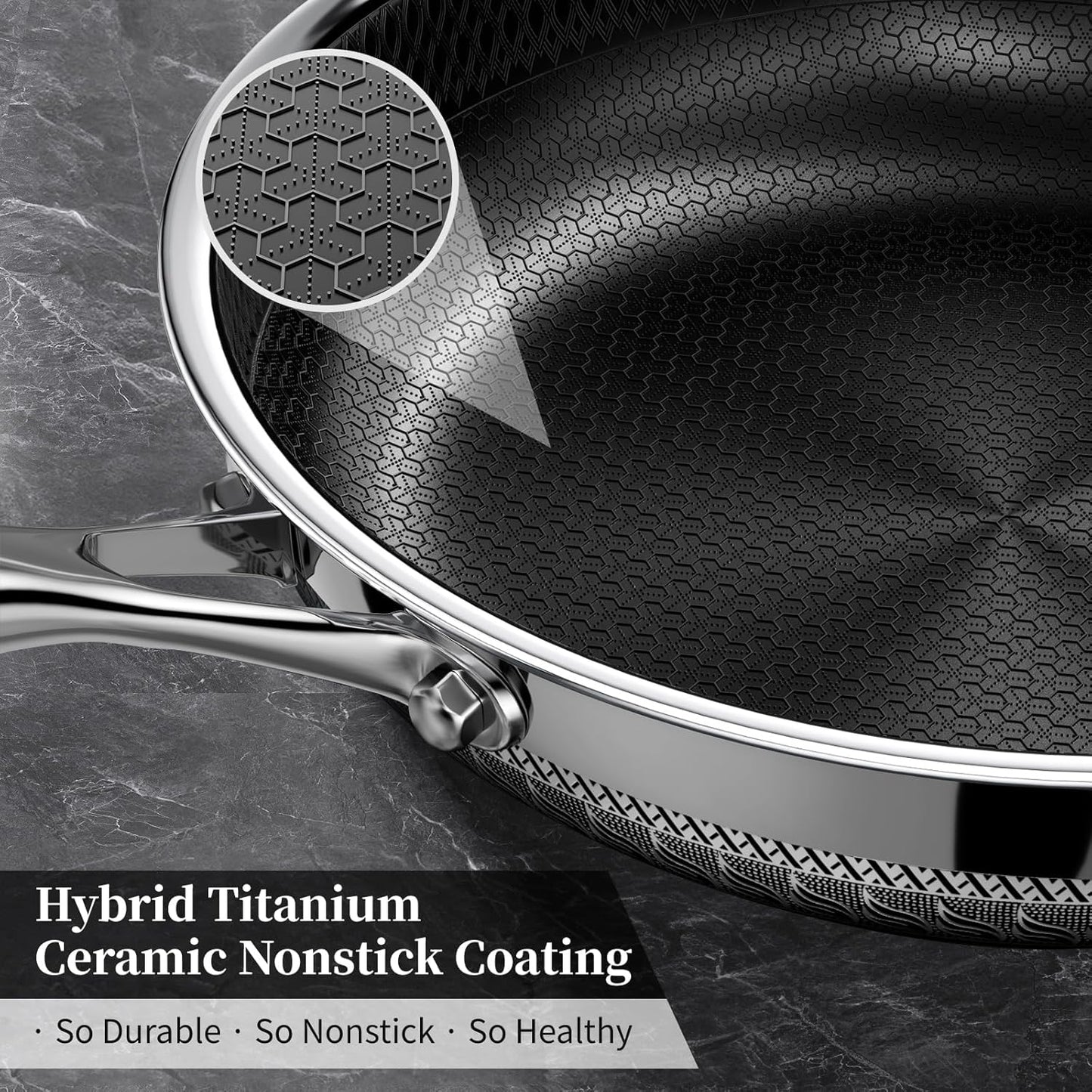 Skiennix 8-Inch Nonstick Frying Pan - Titanium Ceramic Tri-Ply Skillet with Lid & Stay-Cool Handle