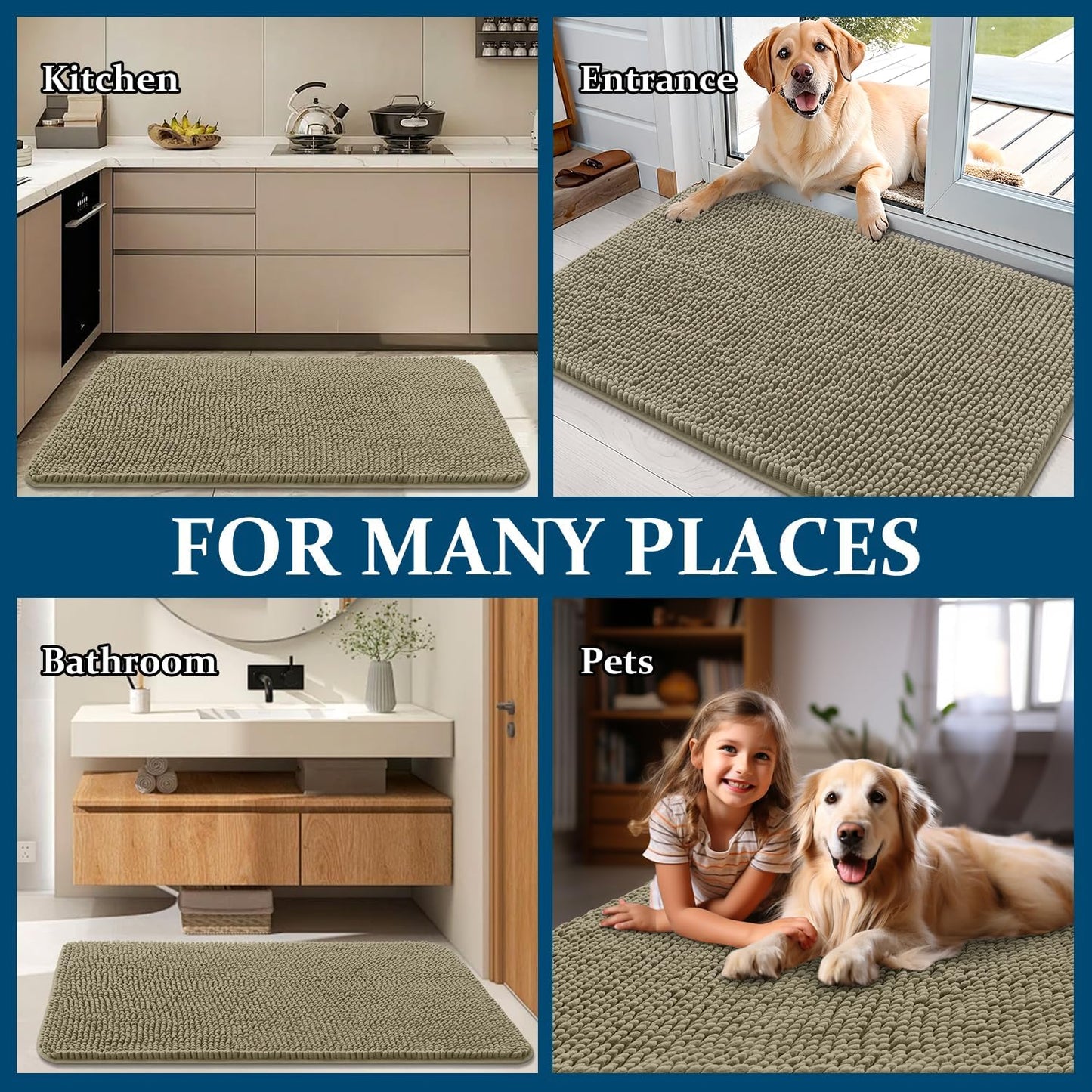 OLANLY Dog Door Mat - Absorbent Non-Slip Washable Doormat for Muddy Paws | 30x17 Warm Taupe