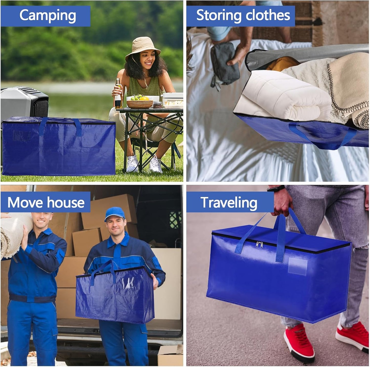 Skiennix 8-Pack Waterproof Moving Bags - Heavy-Duty 100lb Capacity Totes for Packing & Storage | 95L, Blue
