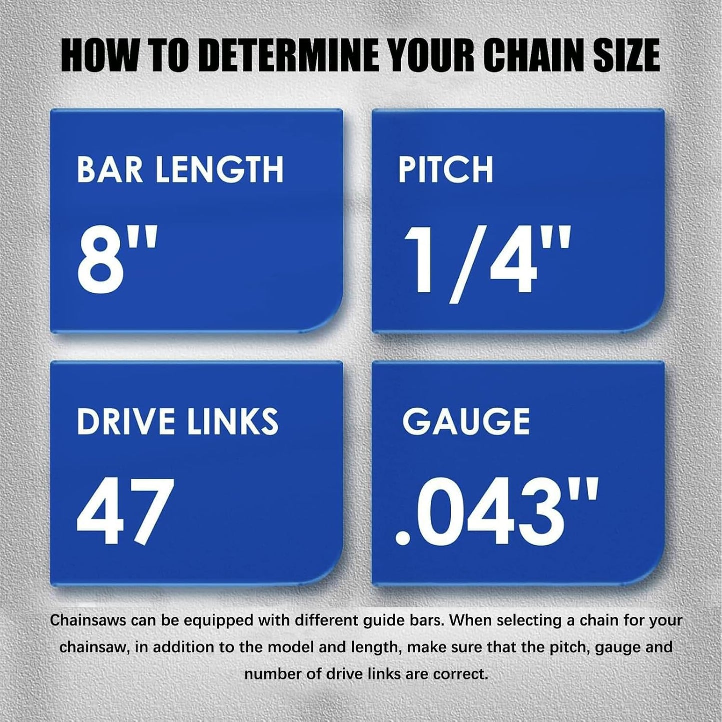 Skiennix 8-Inch Chainsaw Chains - 4 Pack Replacement | 1/4" Pitch, 47 Drive Links, .043" Gauge