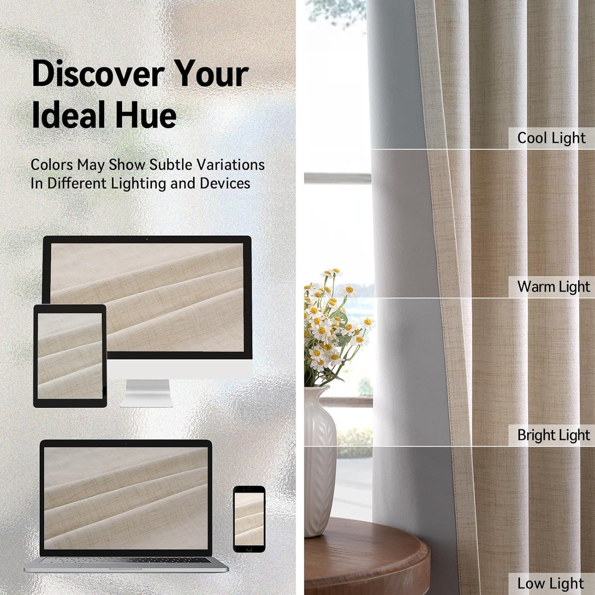 Skiennix 100% Blackout Linen Curtains - Thermal Insulated Oatmeal Drapes for Bedroom | 50" W x 84" L, 2 Panels