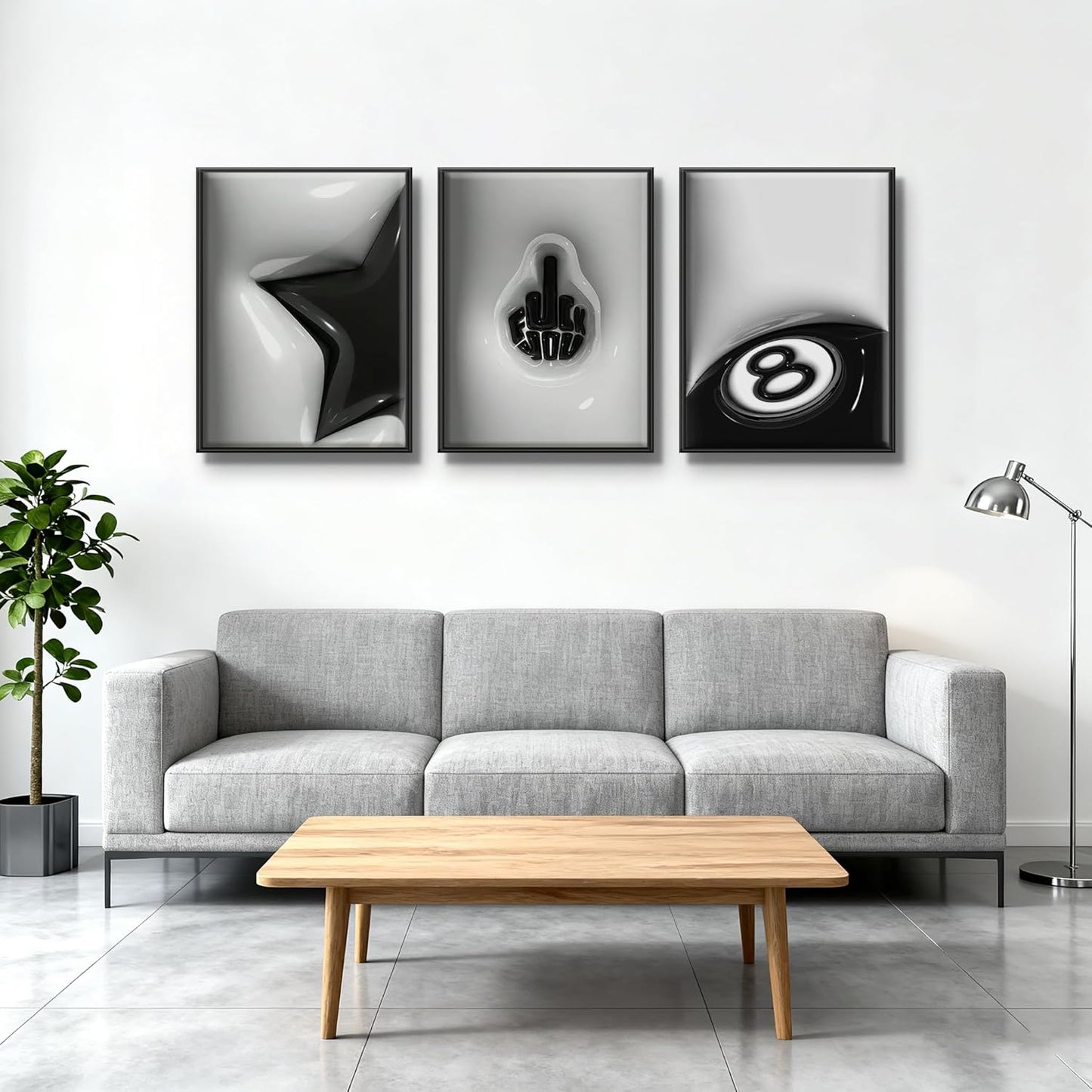 WNRTEKNK Lucky 8 Ball Wall Art - Trendy Black & White Canvas Print for Teen Rooms | 12x16 in Unframed