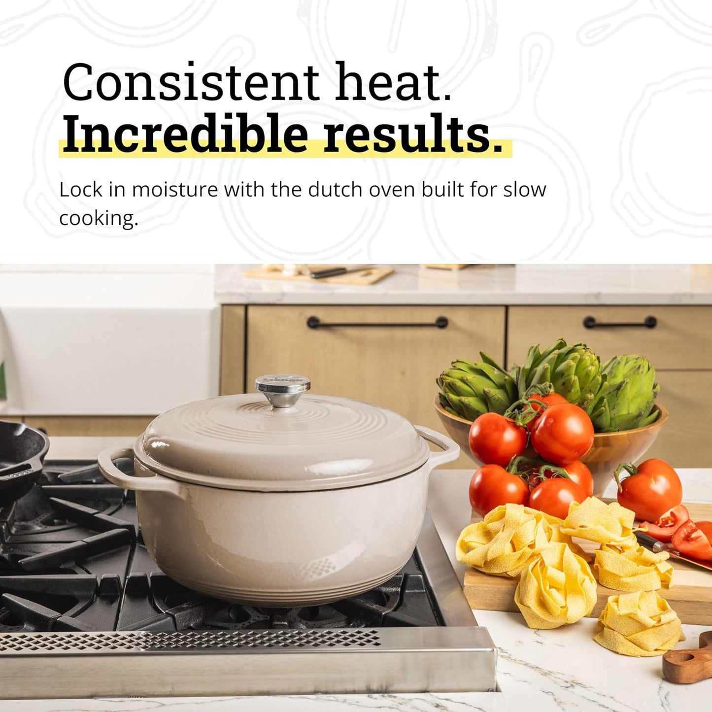 Lodge Essential Enamel Cast Iron Dutch Oven - 6 Quart Moisture-Sealing Lid & Dual Handles - Ideal for Baking & Slow Cooking - Sandalwood