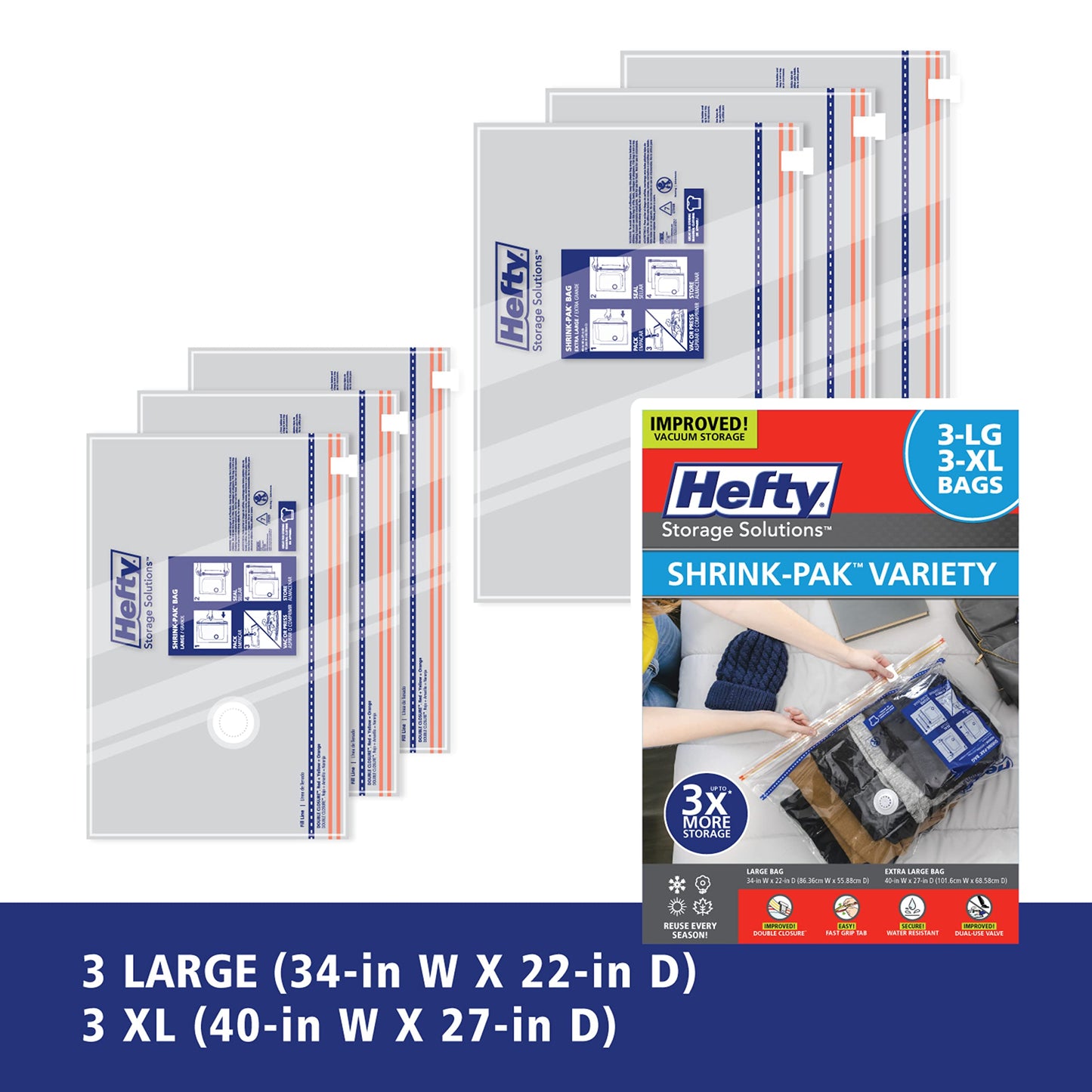 Shrink-Pak Space Bags Vacuum Storage Bags for Bedding Jumbo Compression 3 Pack Clear for Comforters Blankets (3 Jumbo/Bedding Solo)