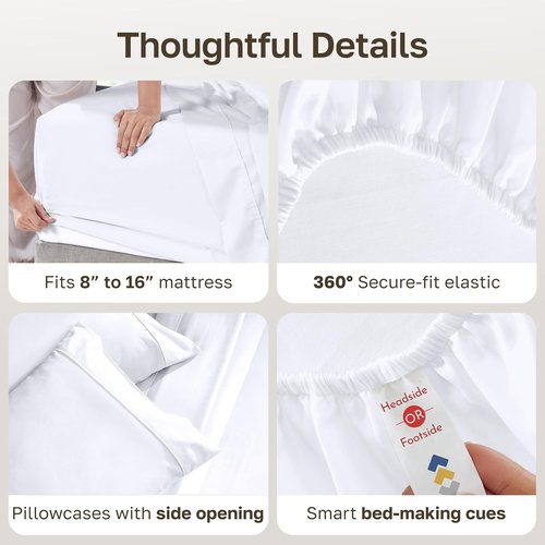 California Design Den Cal King Sheet Set - 100% Soft Cotton, Silky Smooth Sateen, Deep Pockets - White