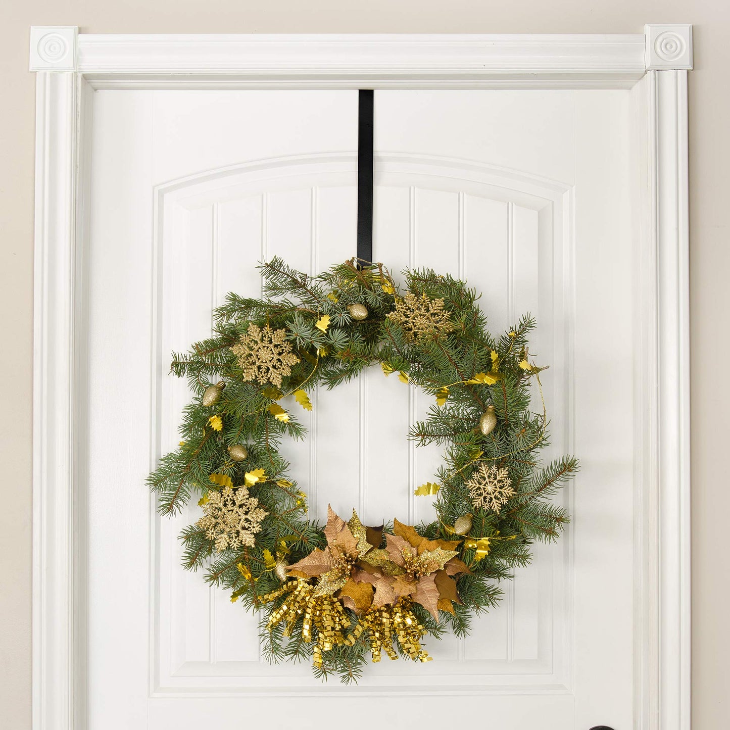 RN'D Over Door Wreath Hanger Hook - Thin Metal Overdoor Wreath Holder Seasonal Hooks for Front or Back Door (Black, 12")