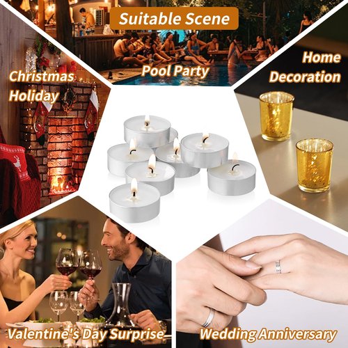 100-Pack Scented White Tealight Candles - 2 Hour Burn Time, Natural Palm Wax, Smokeless, with Cotton Wick in Aluminum Shell - Ideal for Weddings, Bathing, and Festive Decor - 1.2" x 1"