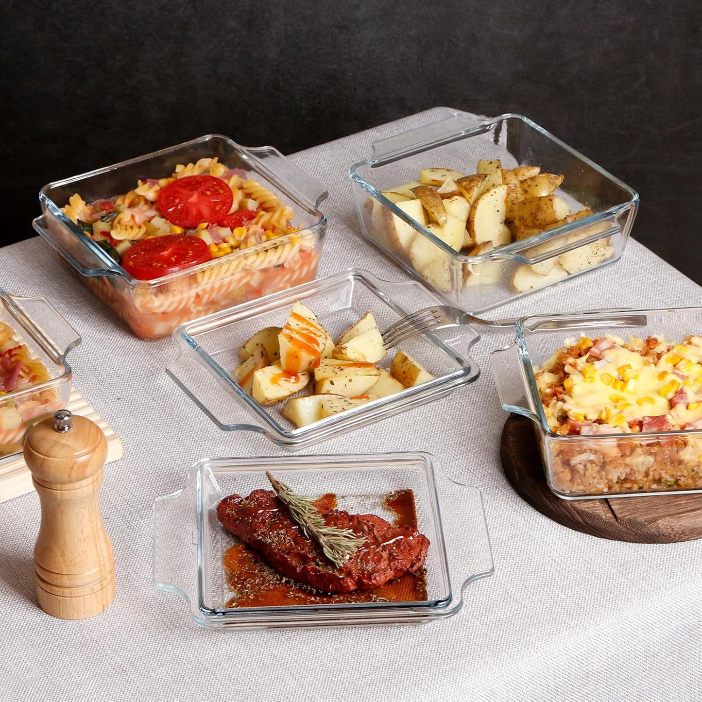 Regine Switzerland Glass Casserole Dish Set - Oven Safe Mini Square 6in x 6in with Glass Lid