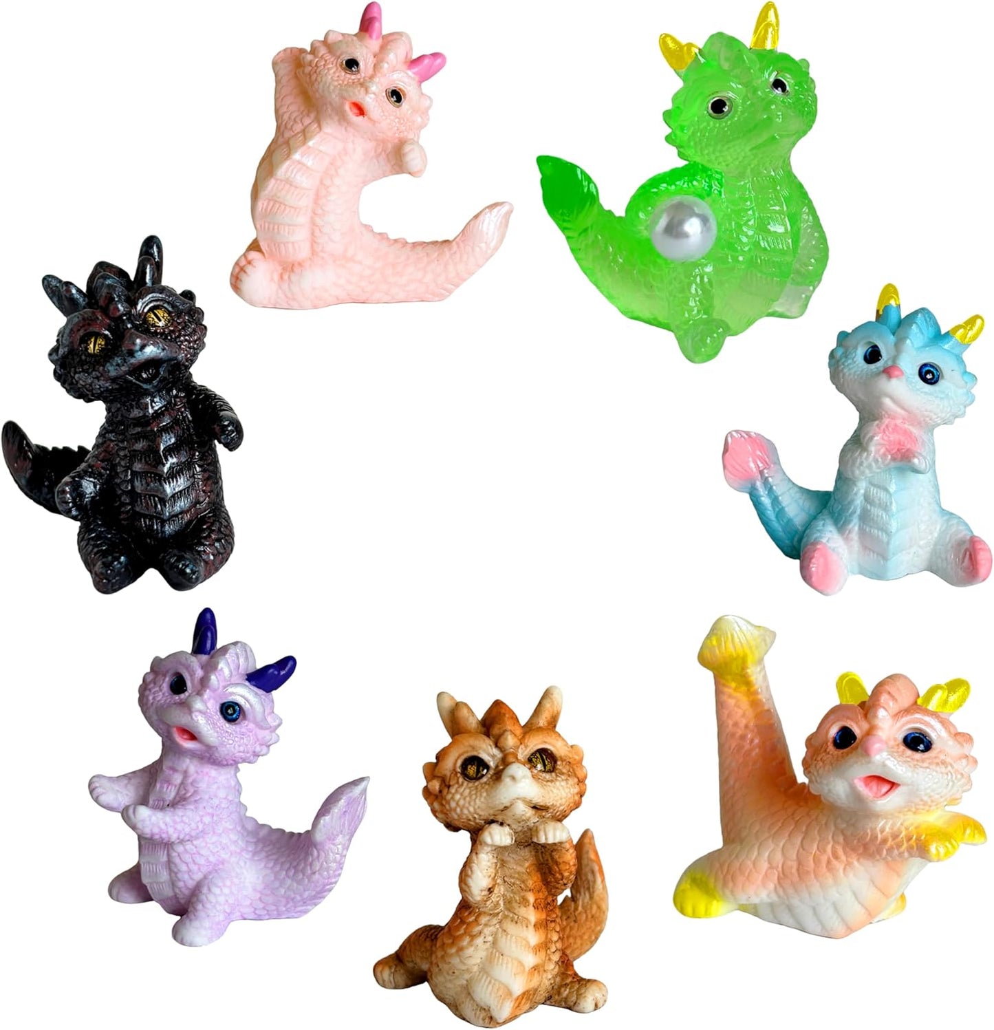 Skiennix Cute Mini Baby Dragon Figurines Set - Adorable Cake Toppers & Fairy Garden Decor | Resin Ornaments
