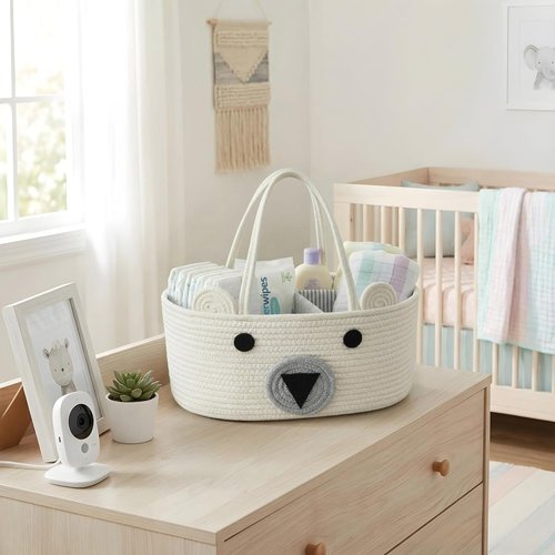 DECOMOMO Teddy Bear Basket - Large Diaper Caddy for Baby Shower | Adorable Animal Design