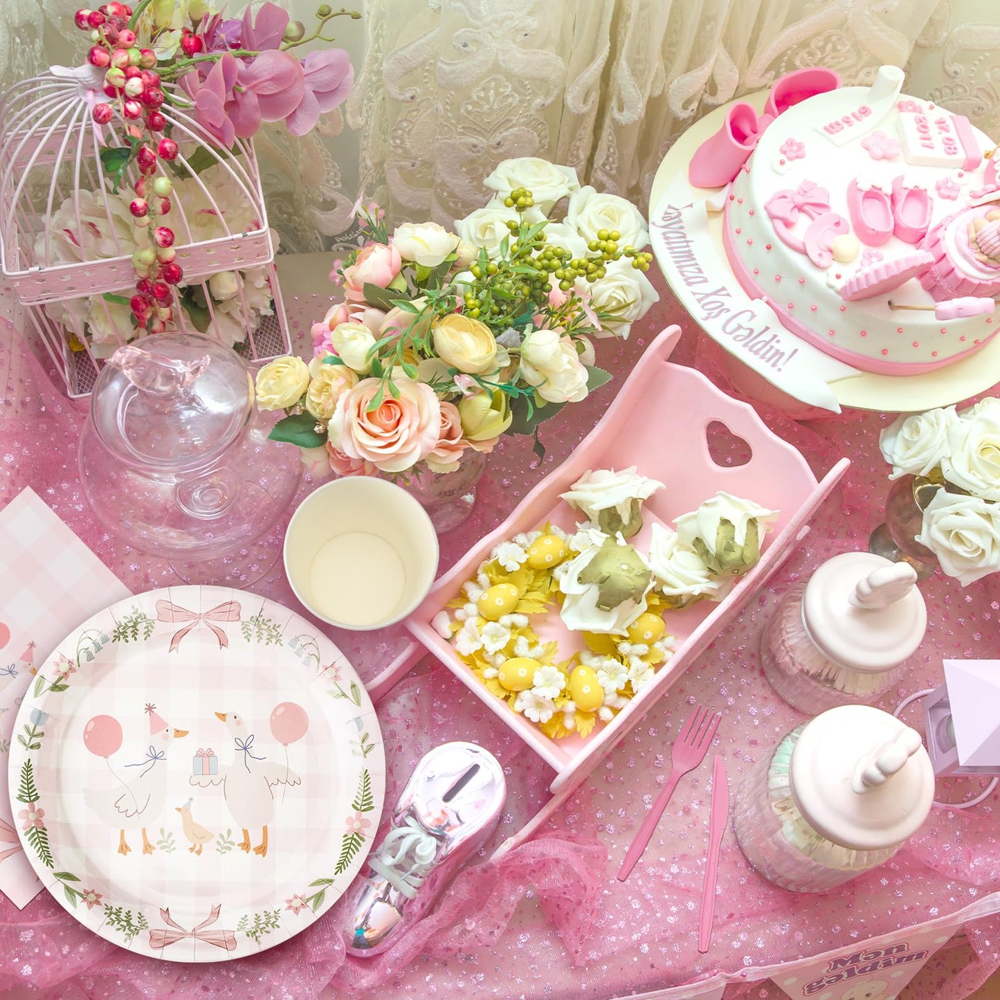 Havawish 175 Pcs One Silly Goose Birthday Decoration Party Tableware Set for 25 Guest Girl Pink One Silly Goose Birthday Decor Baby Shower Plate Cup Napkin Fork Knife Spoon for 1st Party Decoration