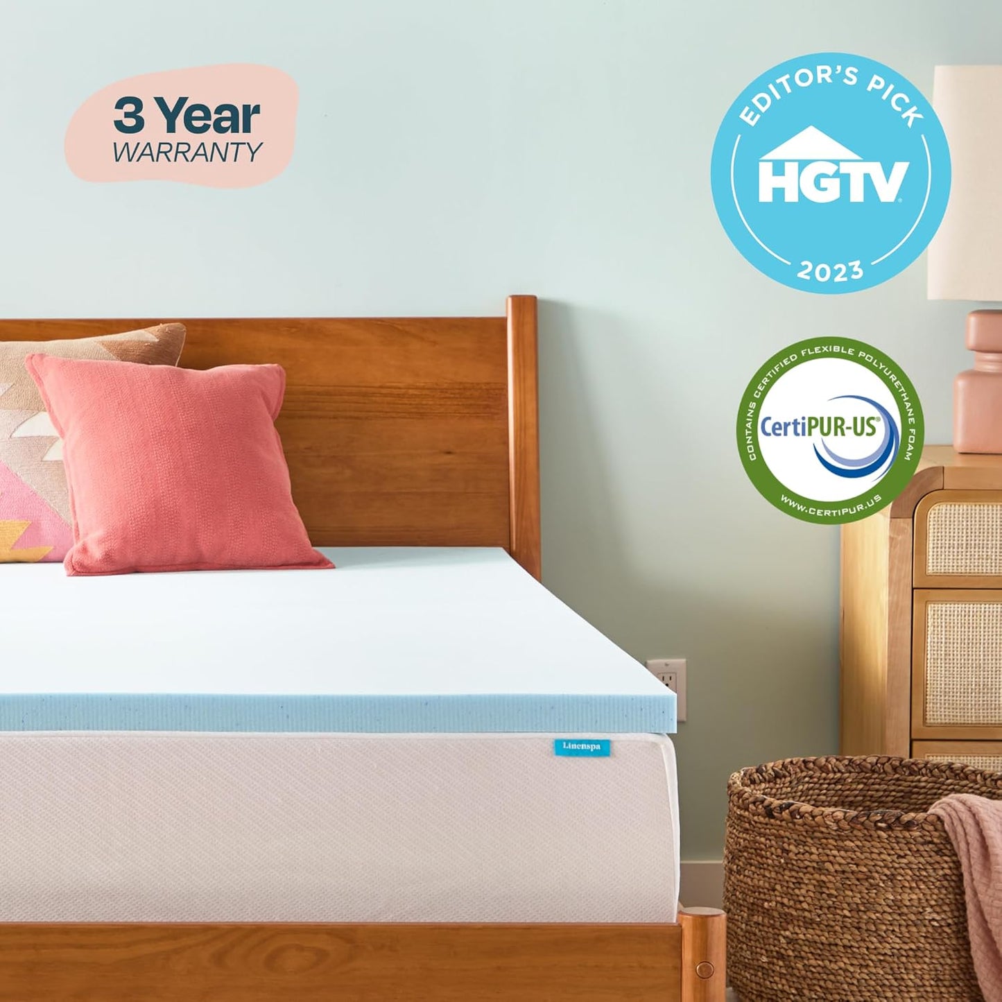 Linenspa Memory Foam Mattress Topper - 2 Inch Gel-Infused Queen Size for Plush Comfort & Cooling Relief