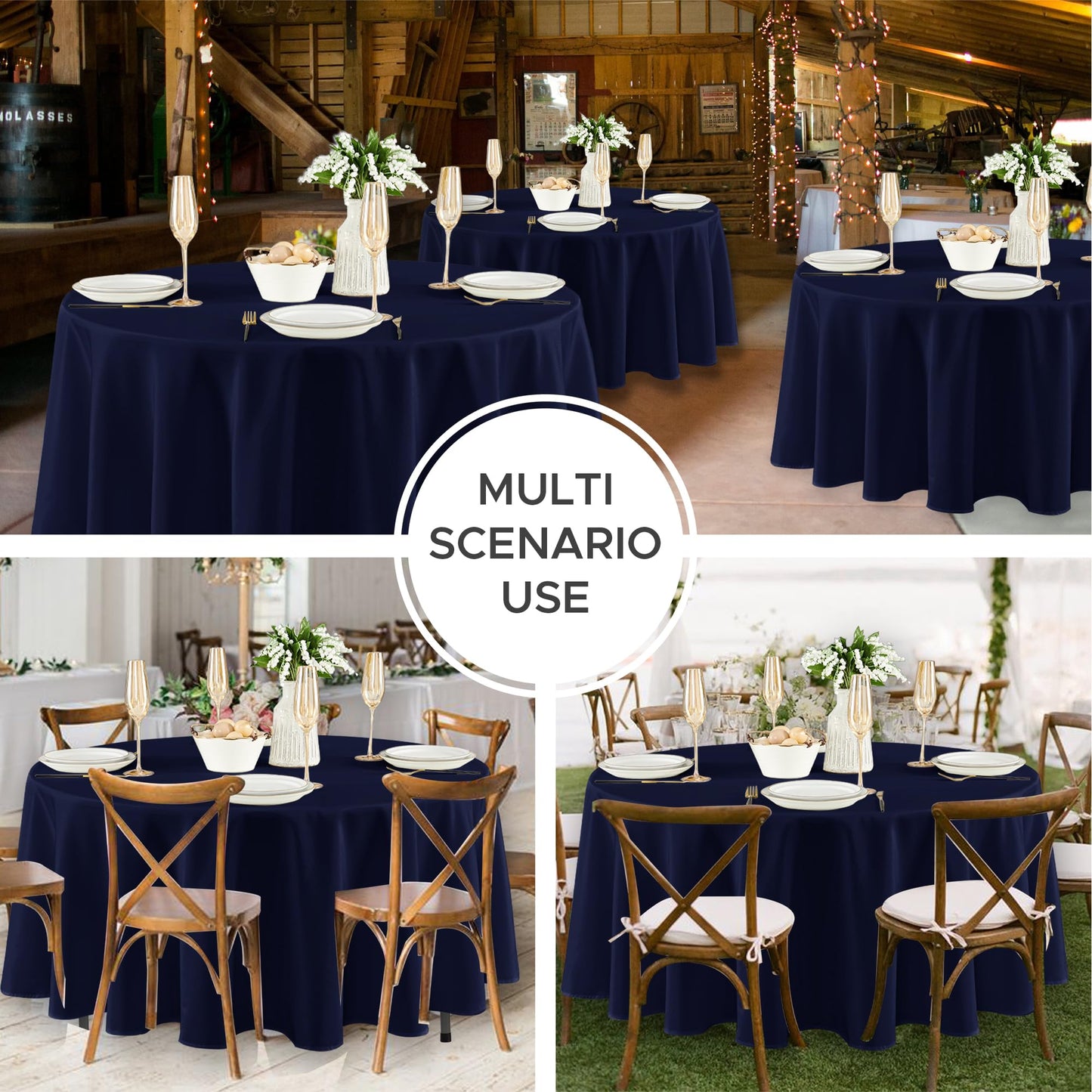 Fitable 8 Pack Round Tablecloths: Stain Resistant Wrinkle Free Circle Table Clothes, Washable Reusable Polyester Table Covers for Wedding Party Birthday Banquet Reception(Navy, 120 Inch)
