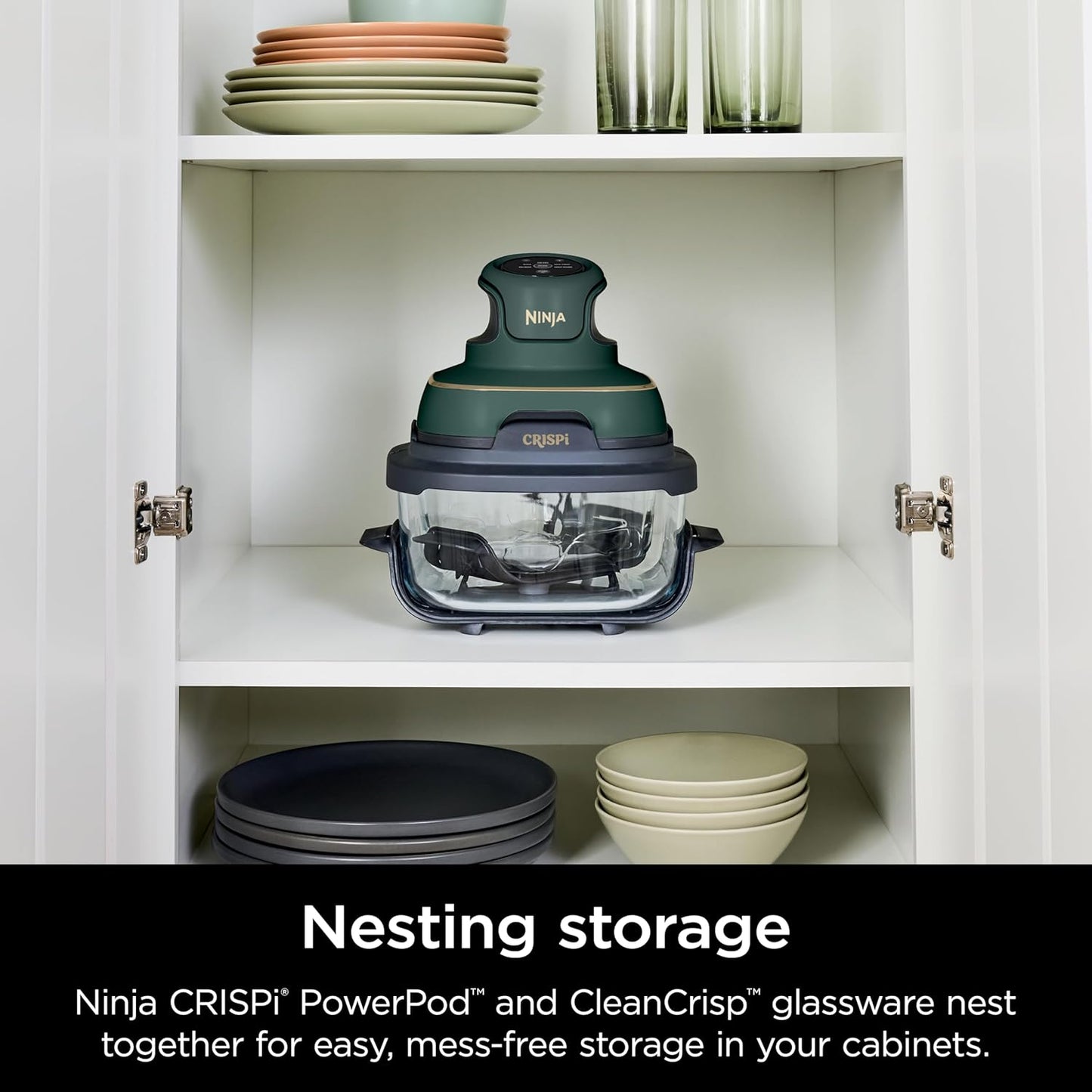 Ninja Crispi 5-in-1 Glass Air Fryer - 450°F, Nontoxic, 4QT & 6-Cup Containers | Dishwasher Safe, Max Crisp, Bake & More | Brit. Racing Green