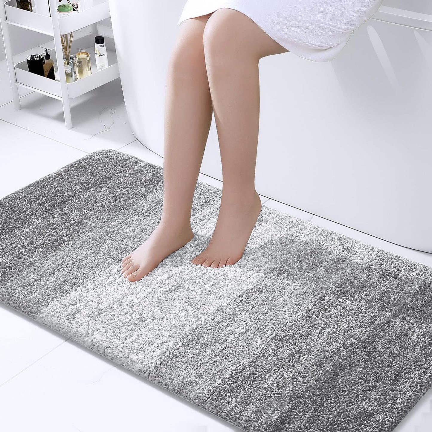 OLANLY Bathroom Runner Rugs - Extra Soft Microfiber Bath Mats | Quick Dry, Washable, 47x24, Light Grey