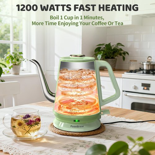 Gooseneck Electric Kettle(0.8L),1200 Watts Fast Boiling,Stainless Steel BPA Free,Automatic Shut Off,Pour Over Kettle for Small Kitchen,RV,Trip,Coffee & Tea- Green