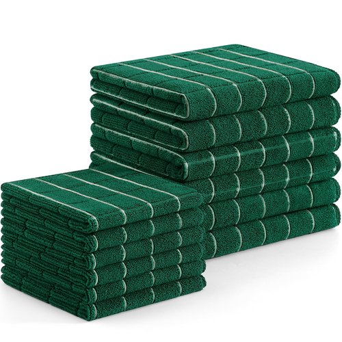 Homaxy Microfiber Kitchen Towels and Dishcloths Set, 12 Pack Soft and Absorbent Dish Hand Towels Bulk, 28 x 16 Inch & 12 x 12 Inch Quick Drying Rags for Washing Dishes, Dark Green