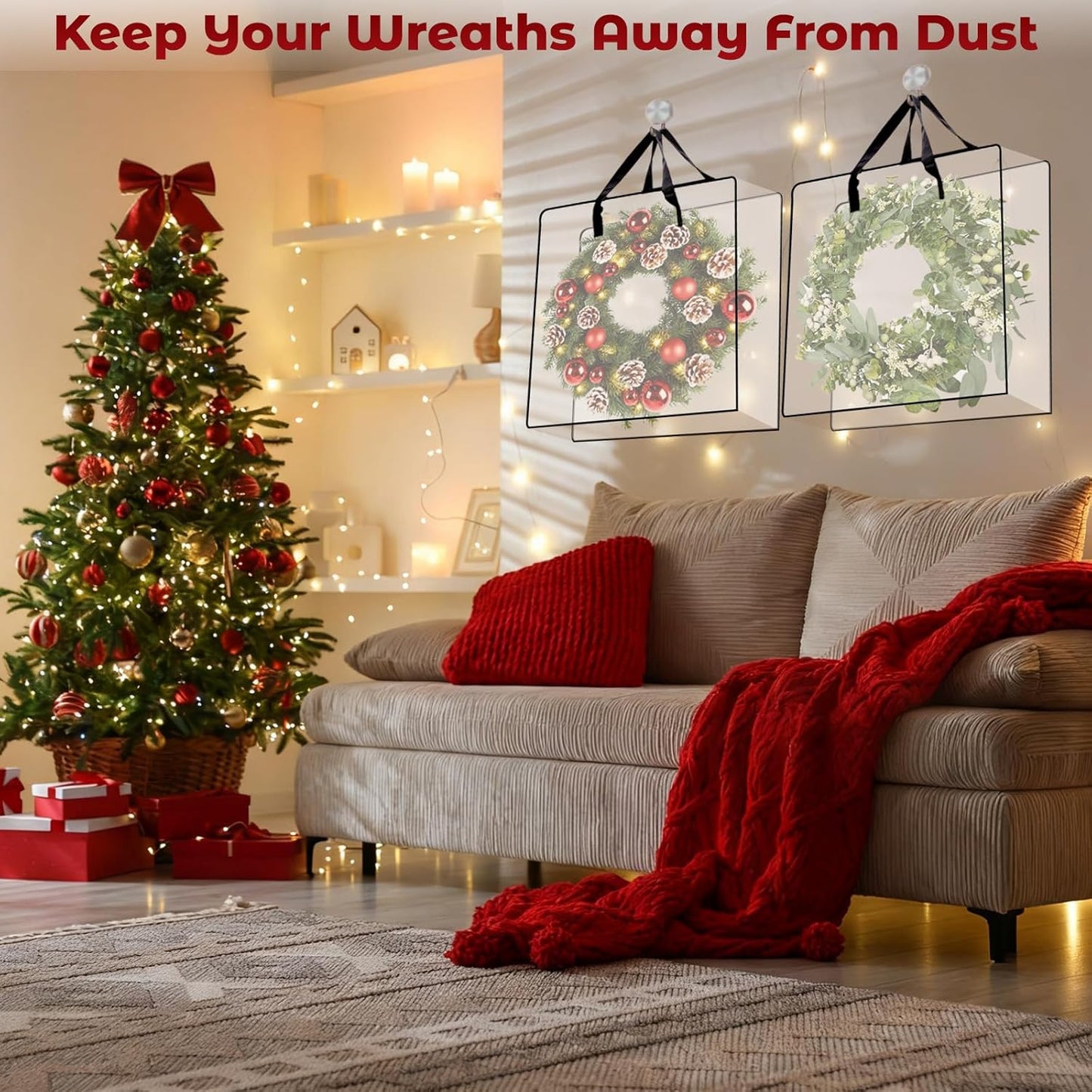 Regine Switzerland Wreath Storage Bag - 26 Inch Clear Container for Christmas Decorations | 5 Pack