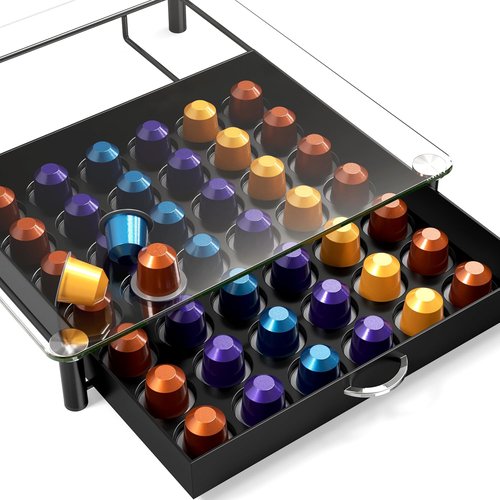 DecoBrothers Coffee Pod Drawer - Tempered Glass Storage for 42 Nespresso Original Line Capsules