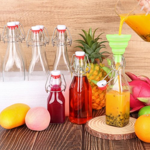 CAKKVDE 12 Pack 8oz Swing Top Glass Bottles,Flip Top Glass Bottle,Square Bottles with Airtight Stoppers for Kombucha, Kefir, Vanilla Extract, Beer