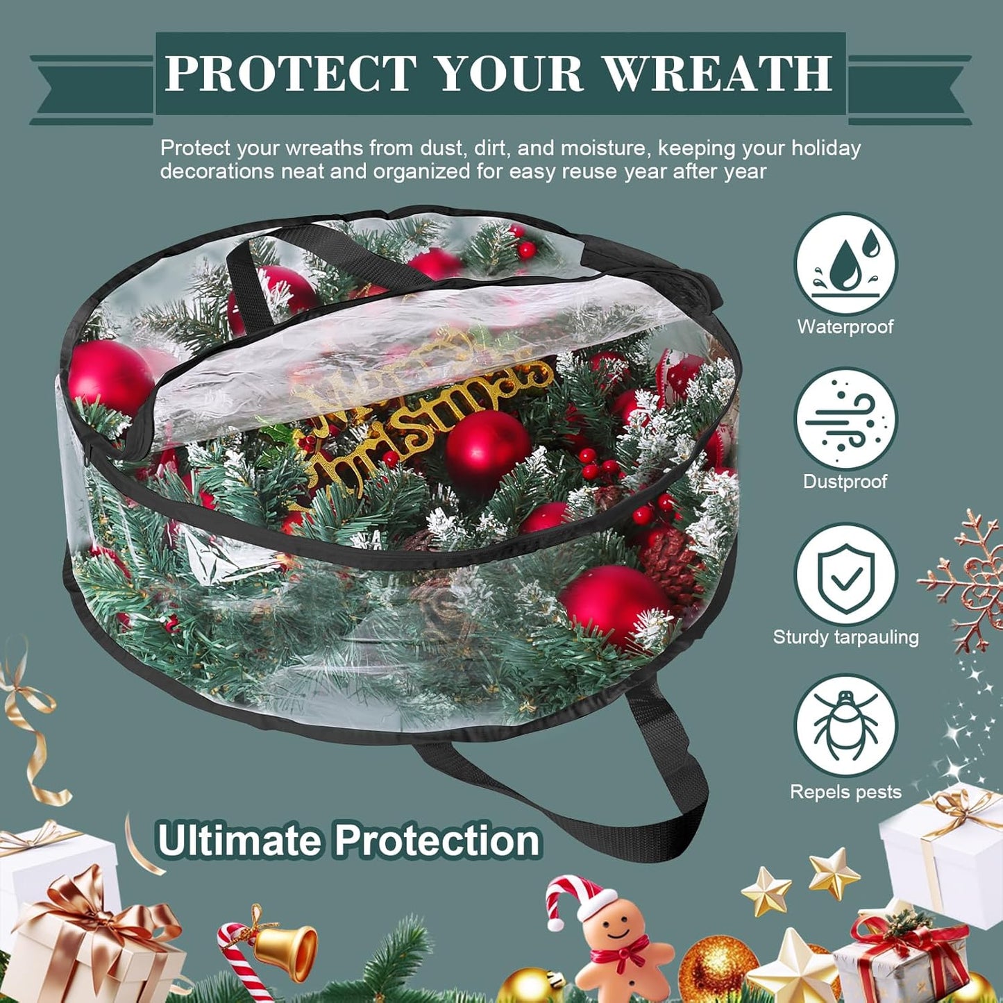 Regine Switzerland Christmas Wreath Storage Container - Waterproof PVC Bag for 24-Inch Wreaths | 2-Piece Set