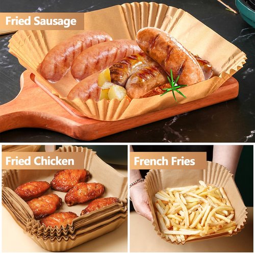 9 Inch Air Fryer Paper Liner Disposable, 200PCS Non-Stick, Oil-Proof & High-Temperature Resistant Square Baking Parchment Paper for Air Fryer, Microwave and Oven（Bottom Is 8 Inch）