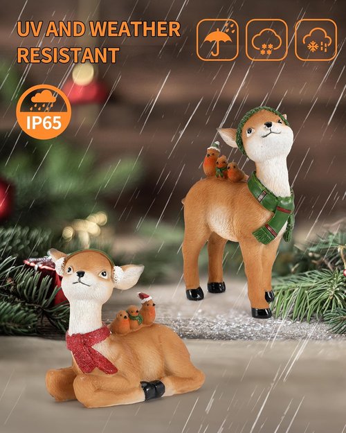 iStatue Buck and Doe Deer Set - Hand-Painted 5.5'' Resin Reindeer Figures for Christmas Home Decor
