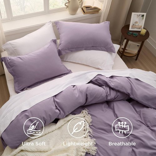 Bedsure Grayish Purple Duvet Cover Set - King Size 3-Piece Extra Soft Cotton-Like Polyester Bedding, 104x90 Inches with Zipper Closure & 2 Pillow Shams