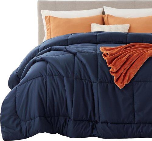 Bedsure Comforter Duvet Insert - All Season King Size Quilted Down Alternative Bedding, Navy Blue 90 x 102 Inches