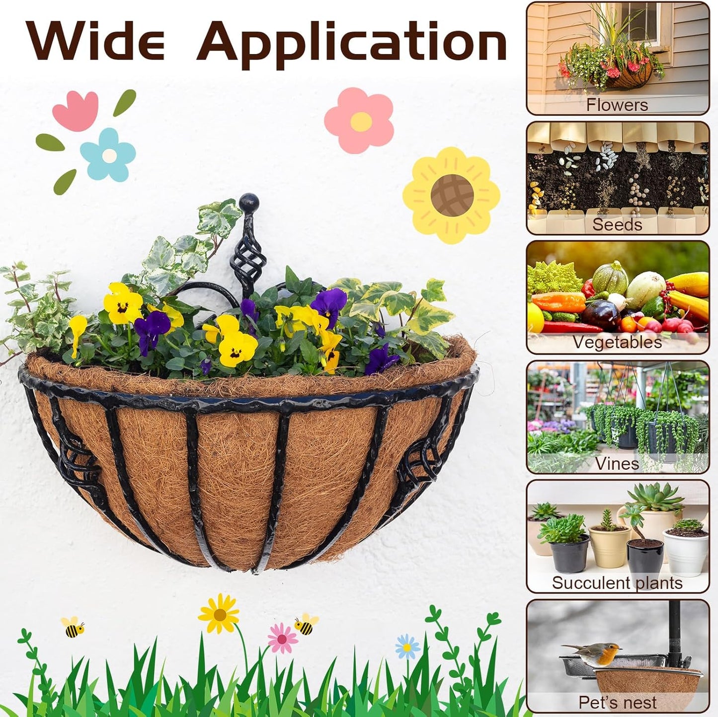 Skiennix 12-Inch Half Round Coco Liner - Durable Coconut Fiber Replacement for Hanging Baskets