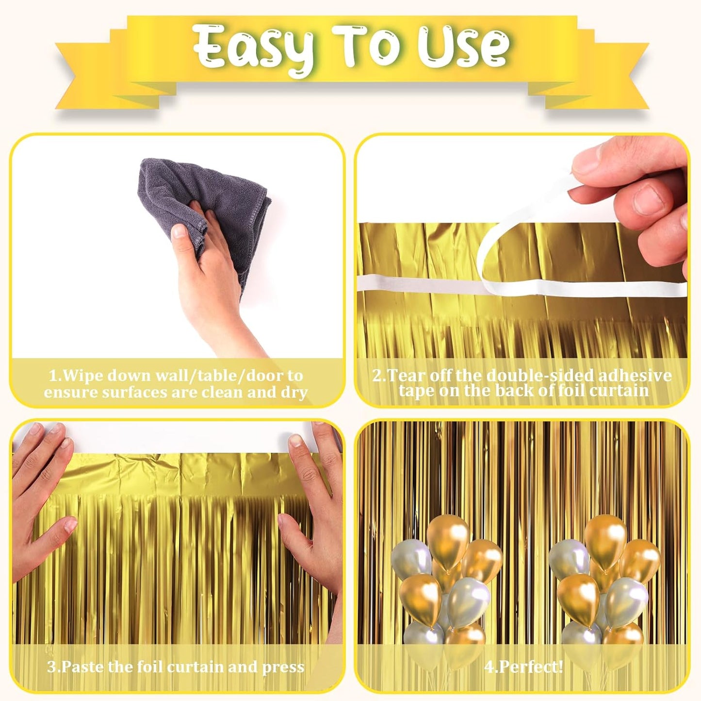 Voircoloria Matte Dark Gold Foil Fringe Backdrop Curtains - 3 Pack Tinsel Streamers for Parties | 3.3 x 8.2 ft