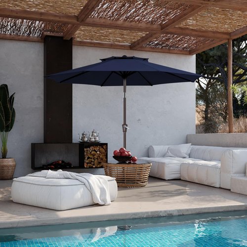 JEAREY 9 ft Patio Umbrella - 2-Tier Outdoor Market Umbrella with Push Button Tilt & UV Protection | Navy Blue