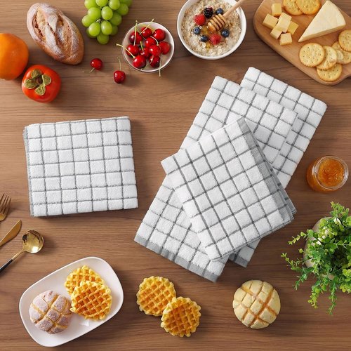 Homaxy Premium Kitchen Towels - Super Absorbent 6-Pack Grey Dish Towels (16”x28”) with Hanging Loop