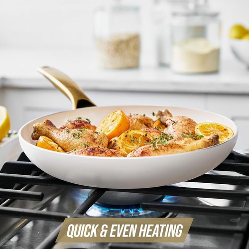 Blue Diamond 12" Nonstick Frying Pan - Diamond Infused Ceramic, PFAS & PTFE-Free, Dishwasher Safe, Induction Ready, White