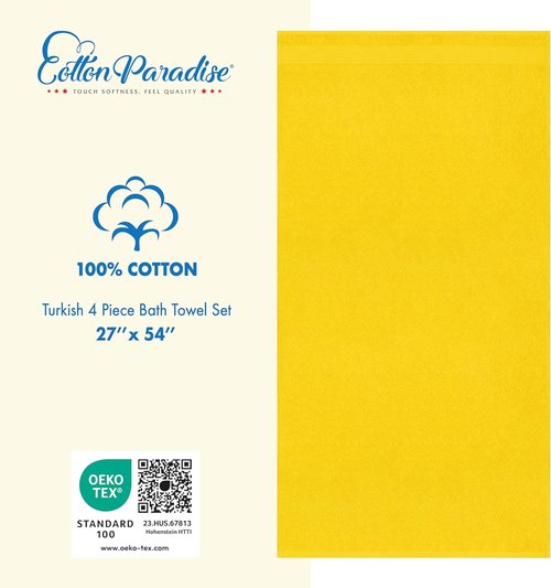 Cotton Paradise 100% Cotton Extra Large Plush Bath Towels Set - 4 Pieces in Yellow